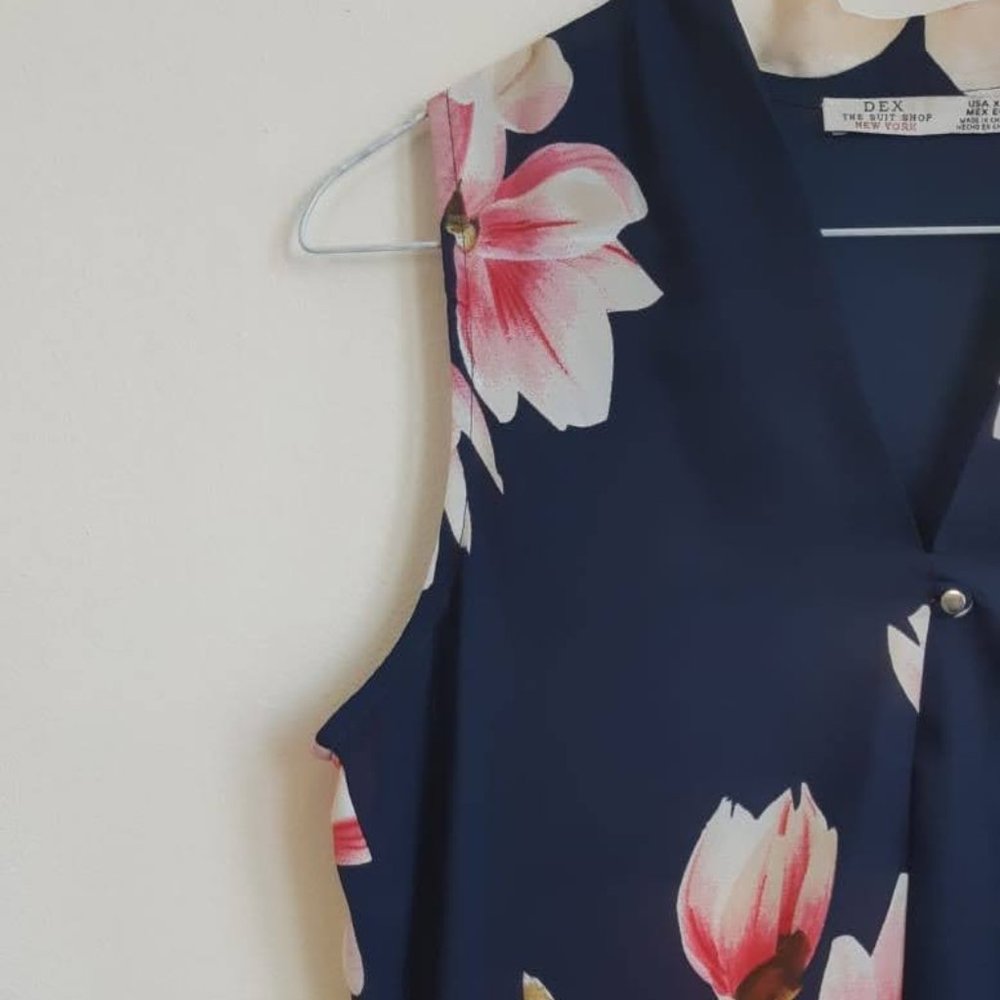 Dark Navy Floral loose fitting top - Picture 3 of 4